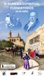 Imagen del cartel de la romería espiritual del 28 de abril de 2024 con la imagen de Francisco de Goya, Ignacio Zuloaga y Manuel de Falla, organizada por Norte Flamenco Cultural Agency.