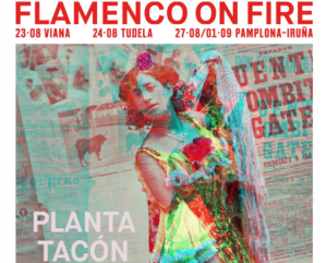 Cartel del Festival Flamenco On Fire 2024 del 23 de agosto al 1 de septiembre en Viana, Tudela y Pamplona-Iruña