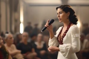 Foto de una conferenciante en un evento de Flamenco Speech o Flamenco and Mindfulness